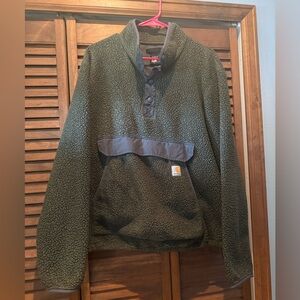 Carhartt Men’s Olive Green Sherpa Zip Pullover with Black Accents